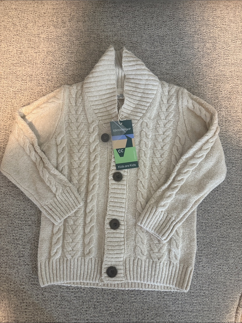 Coccoli Cream Cable Knit Shawl-Collar Cardigan